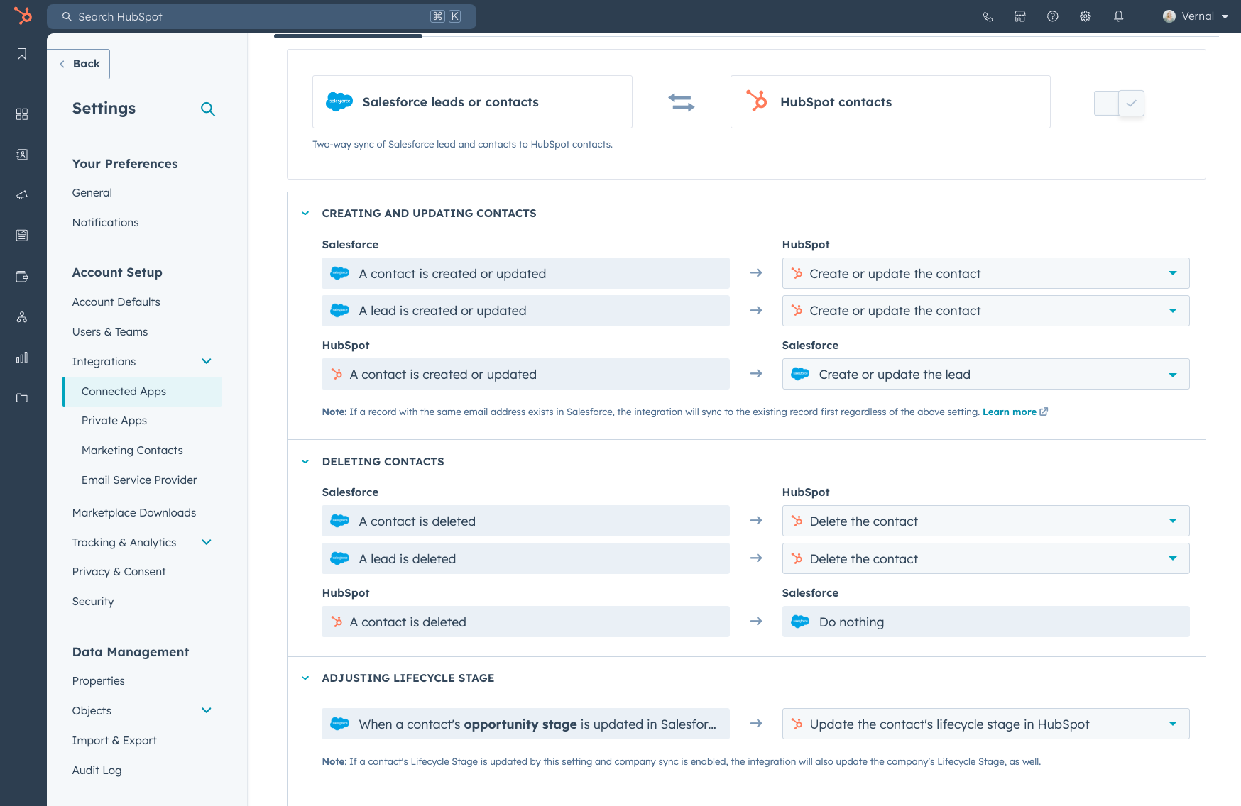 HubSpot Salesforce Integration Contact Settings